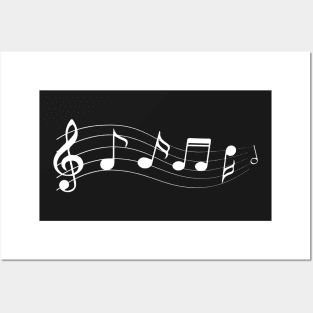 White musical notes silhouette Posters and Art